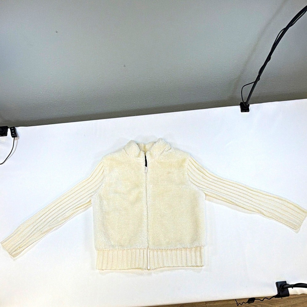 FOREVER and EVER Womens Ivory Ribbed Knit Mock Neck Full Zip Sweater L